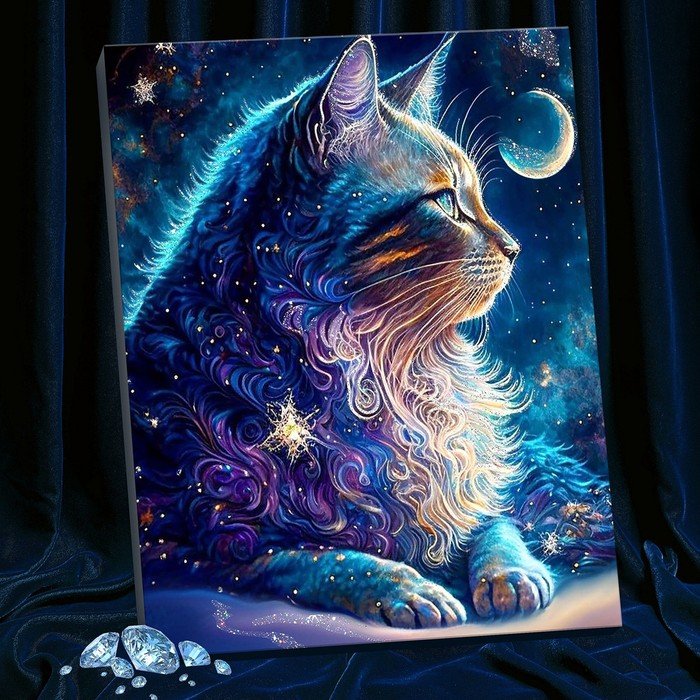 Картина по номерам с кристаллами из хрусталя, 40 × 50 см» Космический кот» 22 цвета