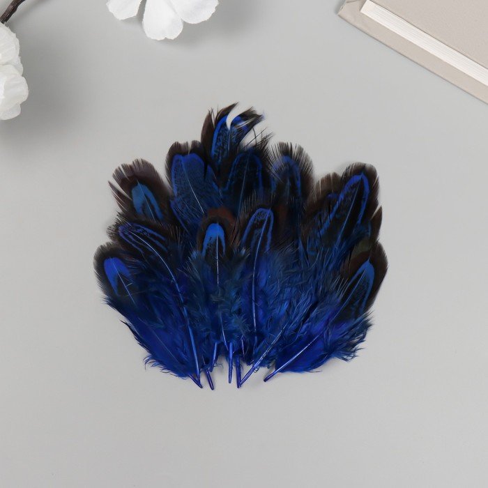 Перо декоративное фазана "Рябь. Синяя" набор 20 шт h=5-7 см