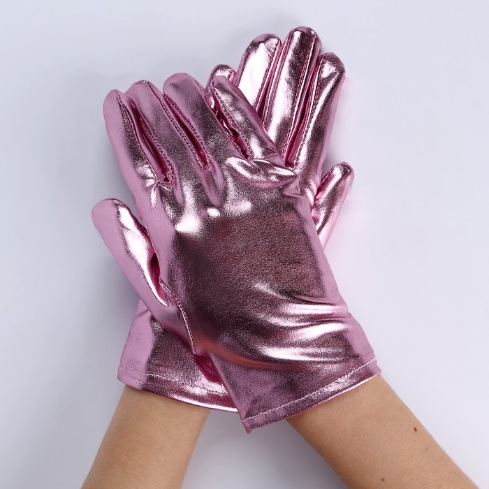 Карнавальнеый аксессуар- перчатки , цвет розовый металлик ,искусственная кожа