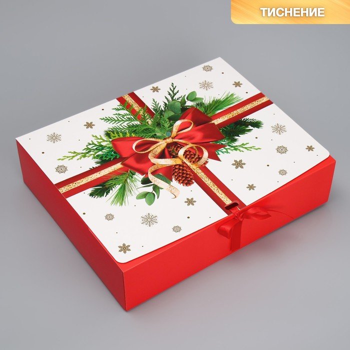Коробка подарочная «Красный бант, тиснение », 31 х 24,5 х 8 см