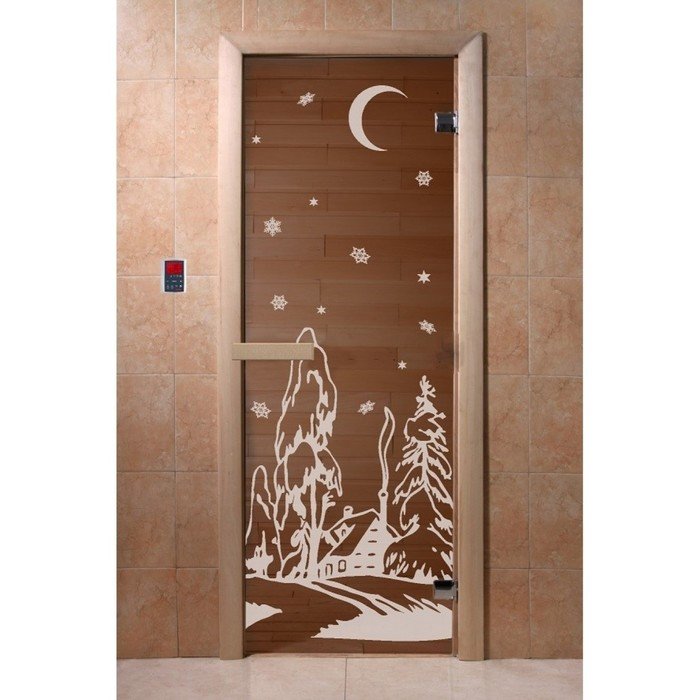 Дверь «Зима», размер коробки 190 × 70 см, 6 мм, 2 петли, левая, цвет бронза