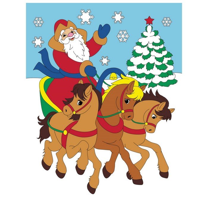 Холст с красками, 20 × 25 см, по номерам «Дед Мороз и тройка лошадей»