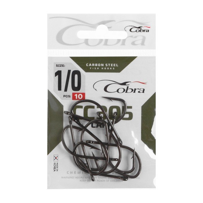 Крючки Cobra CARP, серия CC305, № 01/0, 10 шт.