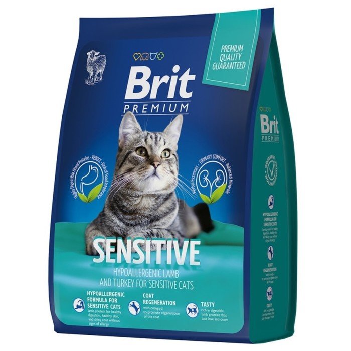 Сухой корм Brit Premium Cat Sensitive для кошек, ягненок и индейка, 2 кг