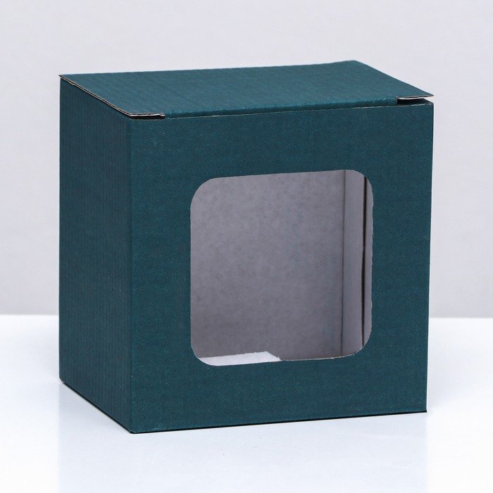 Коробка под кружку, с окном, изумрудная 12 х 9,5 х 12 см