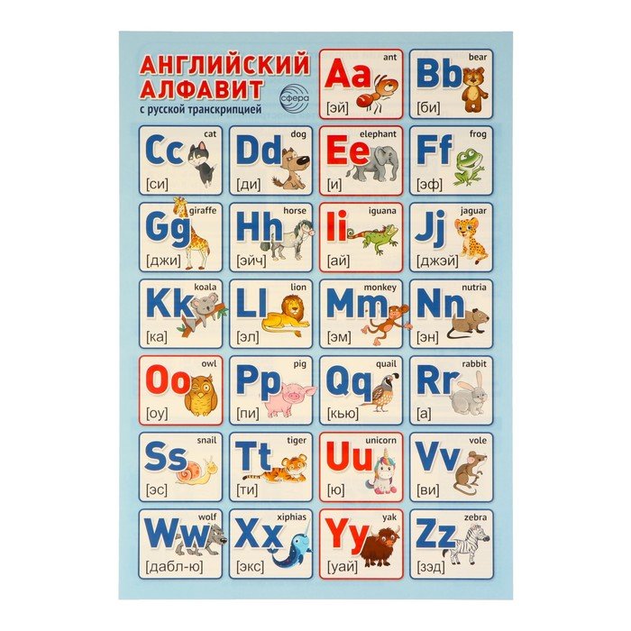 Плакат "Английский алфавит с русской транскрипцией" 34х49 см