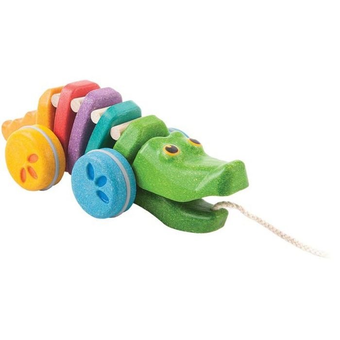 Игрушка-каталка на верёвочке «Разноцветный крокодил»