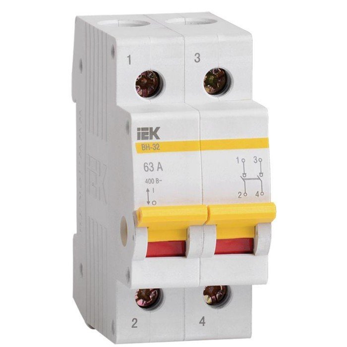 Выключатель нагрузки IEK, ВН-32, 63 А, двухполюсный, MNV10-2-063