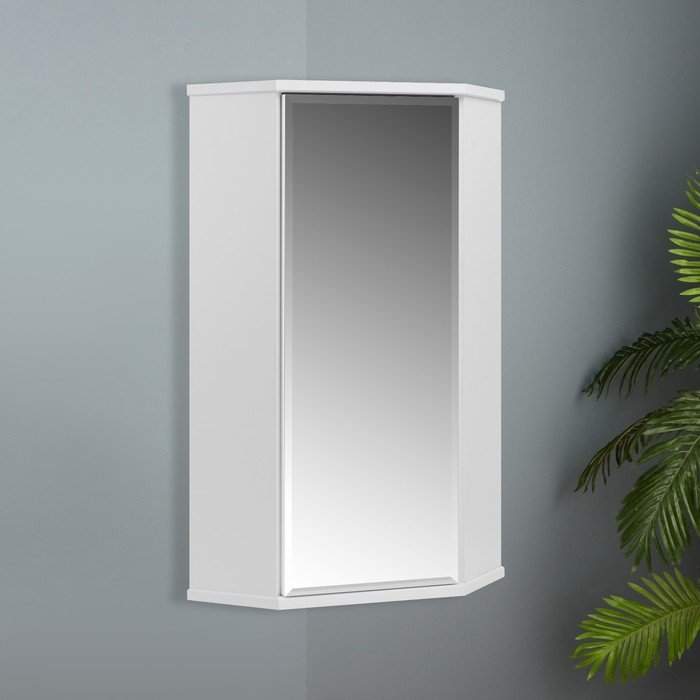 Шкаф навесной для ванной комнаты угловой "ПШ" с зеркалом, 48 х 34 х 73 см