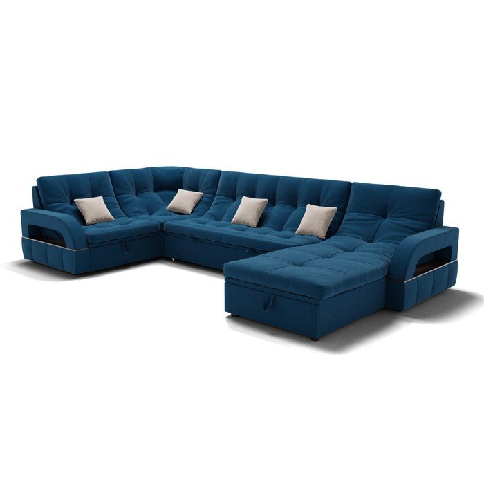 П-образный диван «Майами 4», механизм венеция, универсальный, велюр, селфи 02/подушки 01