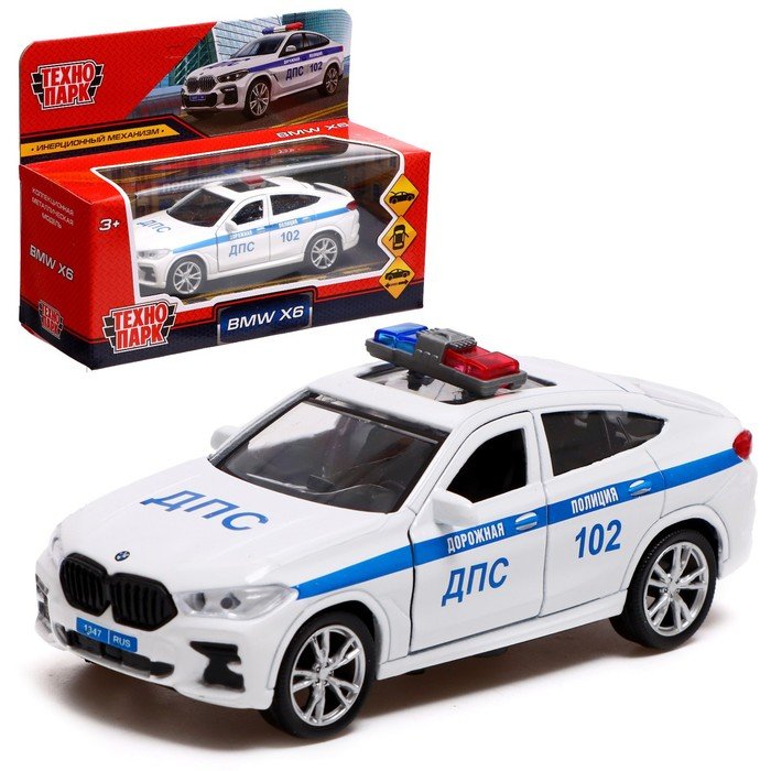 Машина металлическая «BMW X6 полиция», 12 см, открываются двери и багажник, инерция, цвет белый