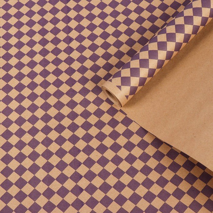Бумага упаковочная крафт Ромбы, фиолетовый на коричневом, 0,7 х 8,5 м, 70 г/м2