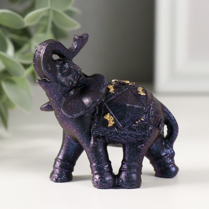 Сувенир полистоун "Сине-фиолетовый слон с попоной и золотом" 6,5х3,5х7 см