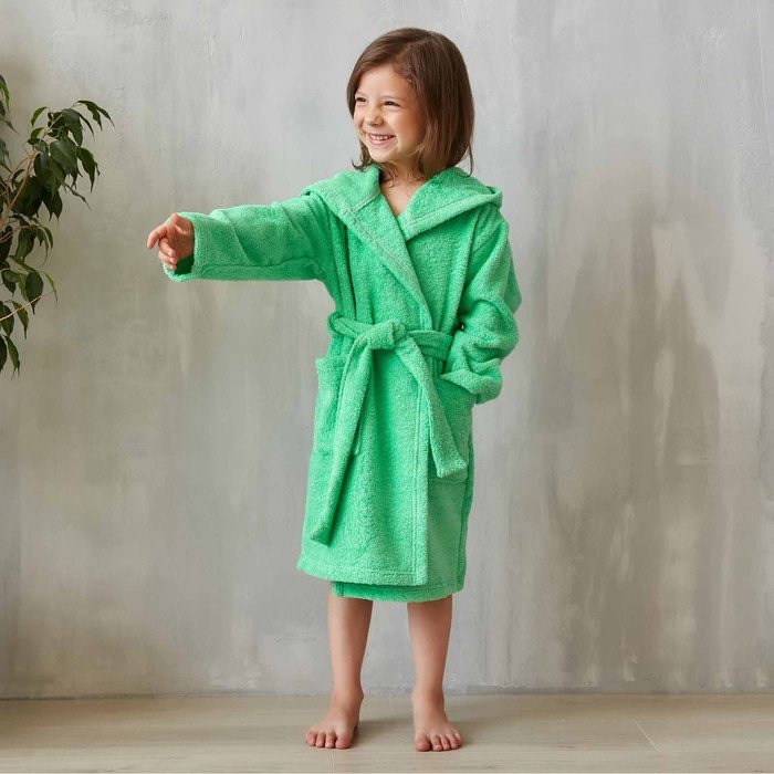 Халат махровый детский, размер 30, цвет зелёный, 320 г/м2 хлопок 100% с AIRO