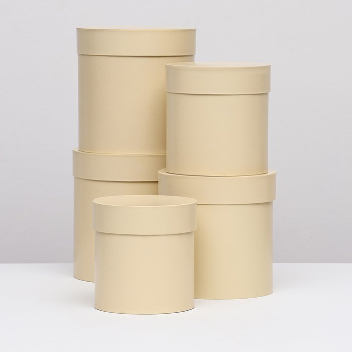 Набор круглых коробок 5в1 "Ваниль перламутровая", 20 × 20 ‒15 × 15 см