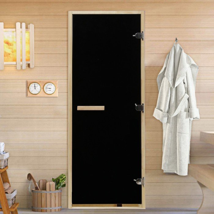 Дверь для бани и сауны "БЛЭК", размер коробки 180х70 см, липа, 8 мм