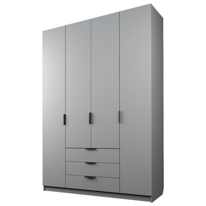 Шкаф 4-х дверный «Экон», 1600×520×2300 мм, 3 ящика, цвет серый шагрень
