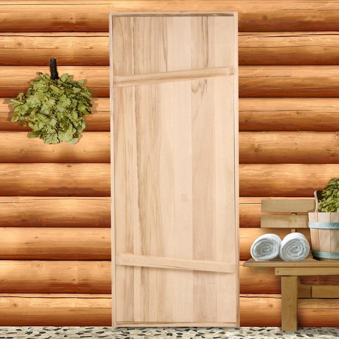 Дверной блок для бани, 160×80см, из липы, на клиньях, массив, "Добропаровъ"