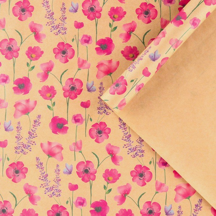 Бумага упаковочная крафтовая «Розовые полевые цветы», 50 х 70 см