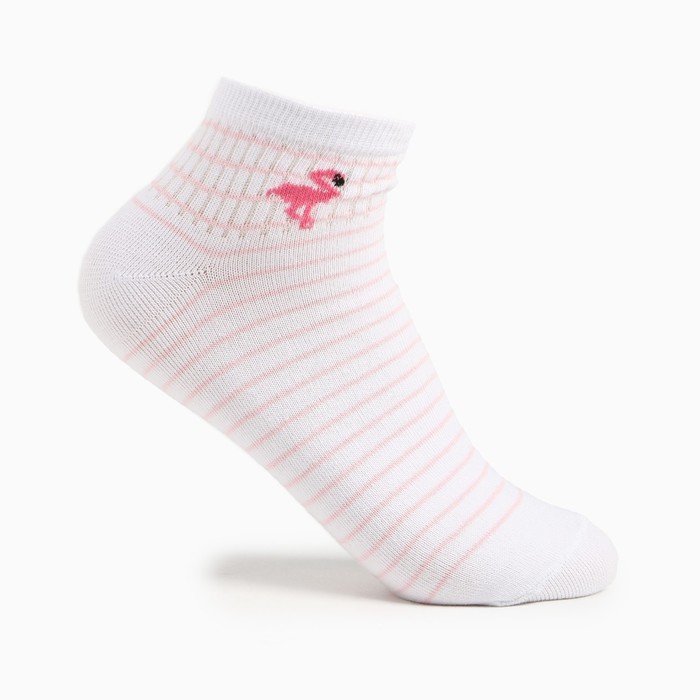 Носки женские укороченные " Фламинго", цвет белый/розовый, размер 23-25