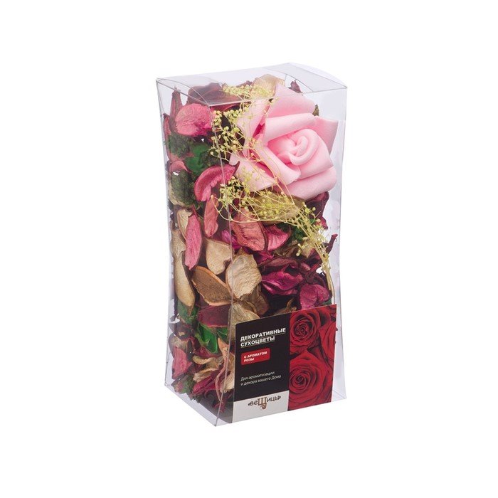 Набор сухоцветов из натуральных материалов с ароматом розы, короб 8×8×17,5 см