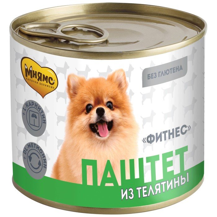 Влажный корм "Мнямс" «ФИТНЕС» для собак, паштет из телятины, 200 г