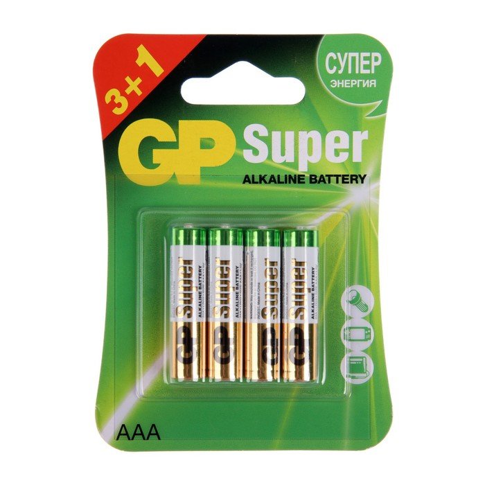 Батарейка алкалиновая GP Super, AAA, LR03-4BL, 1.5В, 3+1 шт.