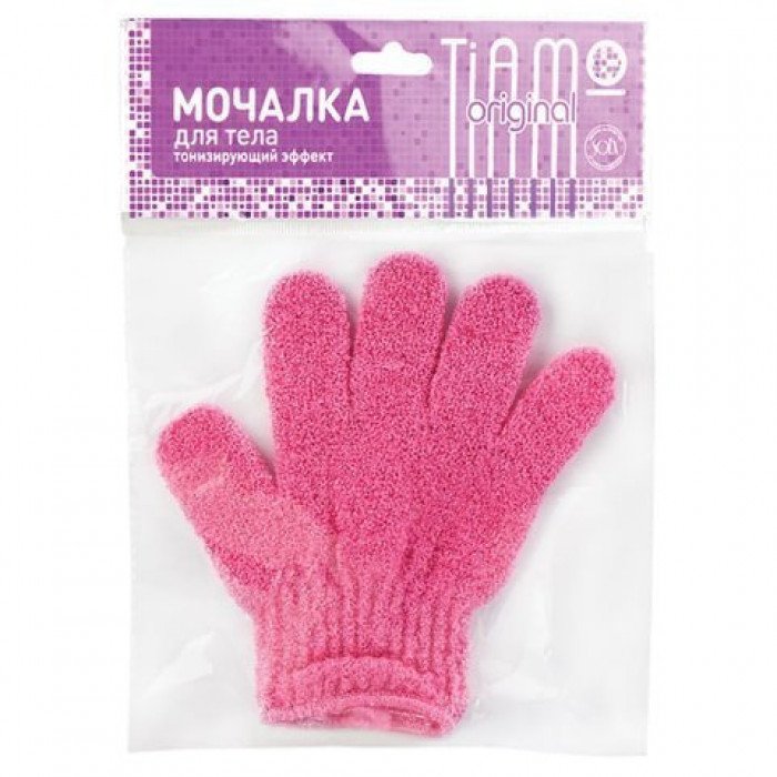 Мочалка перчатка для тела, нейлон, 14 г (1х18х25 см), розовая, Массаж, TIAMO Original