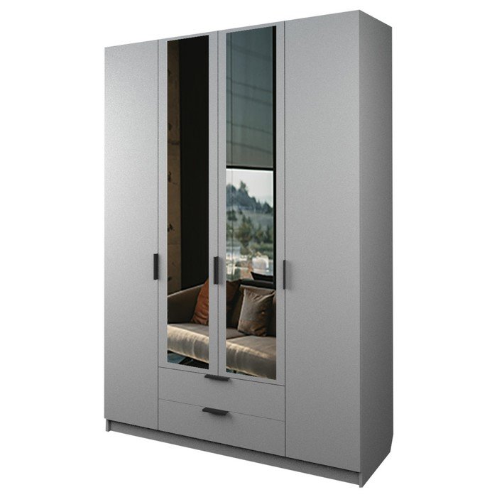 Шкаф 4-х дверный «Экон», 1600×520×2300 мм, 2 ящика, 2 зеркала, цвет серый шагрень