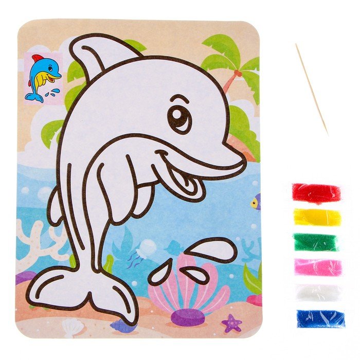 Фреска с цветным основанием «Милый дельфин», 6 цветов песка