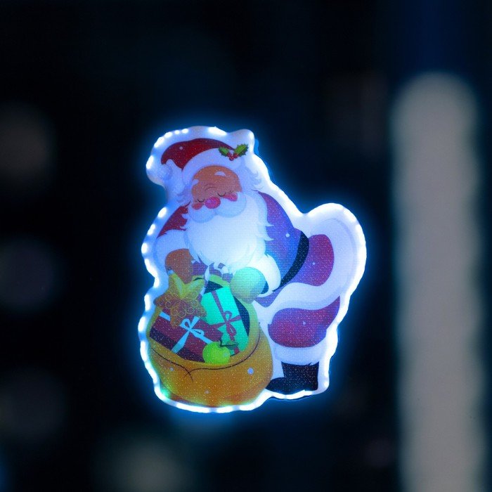 Светодиодная игрушка на липучке «Дед Мороз с подарками» 9 × 10 см, батарейки LR44х3, свечение мульти