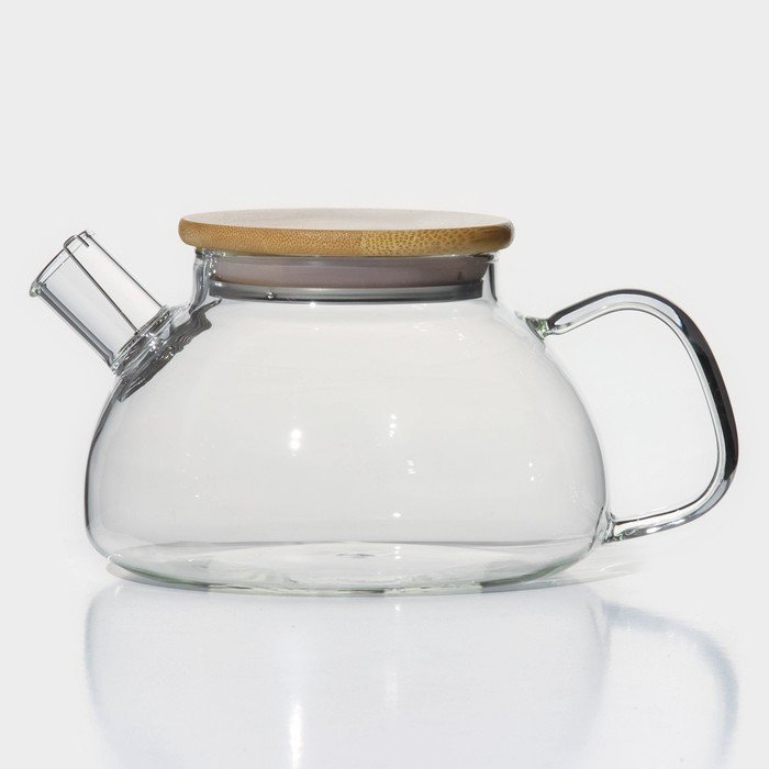 Чайник стеклянный заварочный с бамбуковой крышкой и металлическим фильтром BellaTenero «Эко», 800 мл, 20×13×12 см