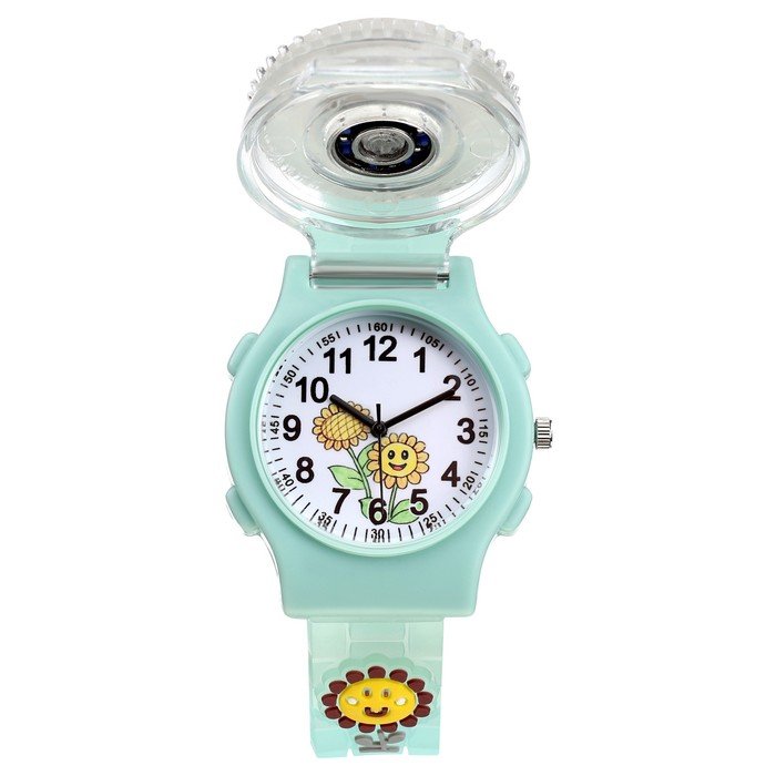 Часы наручные детские, "Подсолнух", d-3,5 см, ремешок силикон l-21,5 см, с подсветкой
