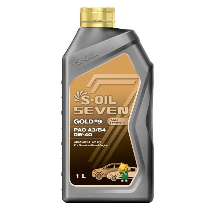 Автомобильное масло S-OIL 7 GOLD #9 PAO A3/B4  0W-40 синтетика, 1 л
