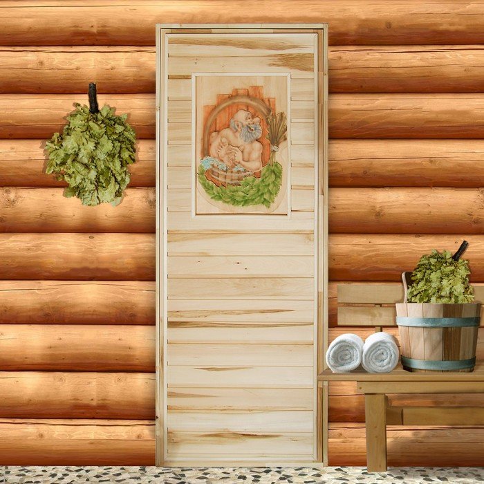 Дверь для бани, 180×70см, с резным панно