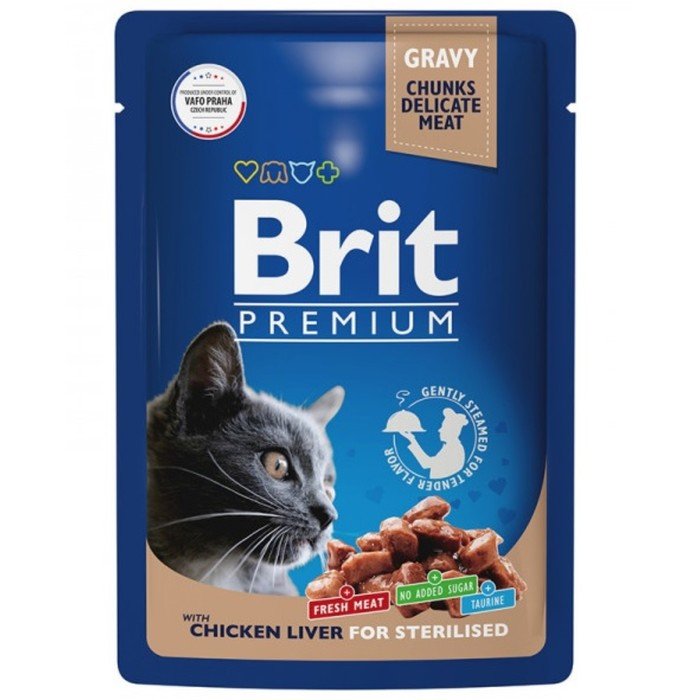 Влажный корм Brit Premium для стерилизованных кошек, куриная печень в соусе, пауч, 85 г