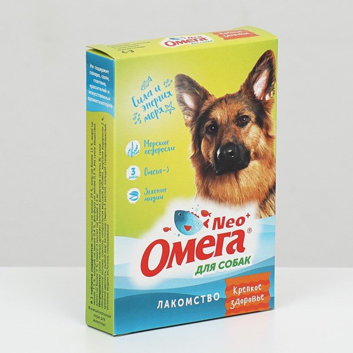 Лакомство Омега Nео+ "Крепкое здоровье" для собак, с морскими воророслями, 90 табл