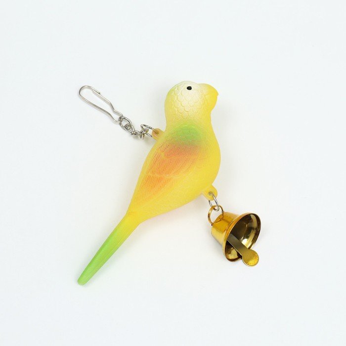Игрушка для птиц "Птичка" с колокольчиком, 11.9 х 3.4 х 12.5 см, жёлтая