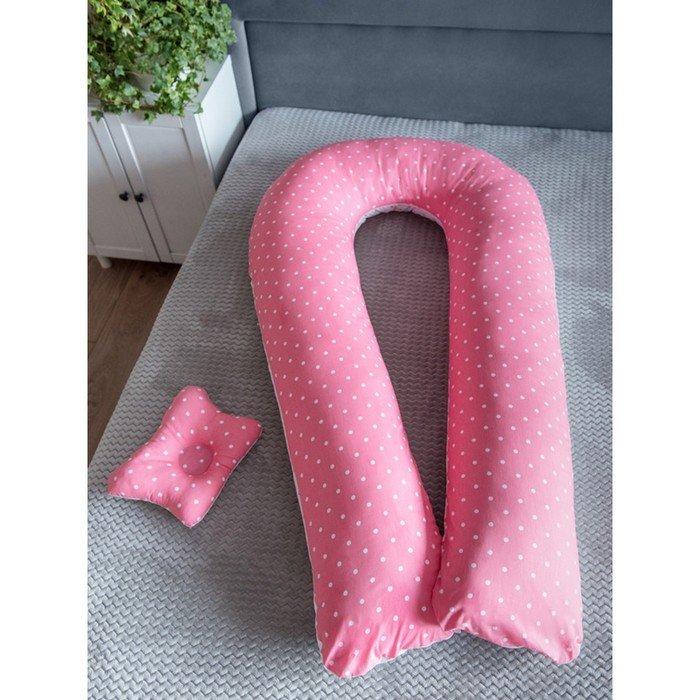Подушка для беременных «U Комфорт» и подушка для младенцев «Малютка», принт Горошки розовые   934878