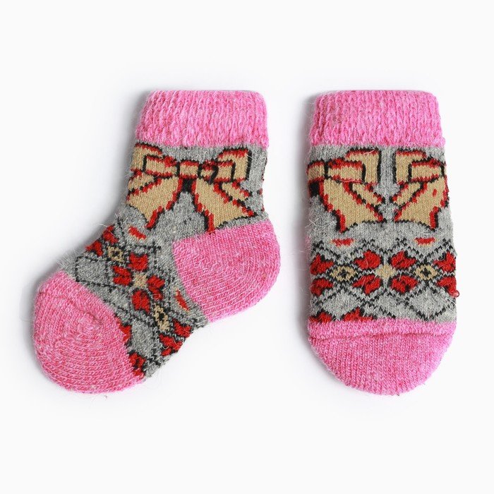 Носки детские шерстяные "Бант" А.3а45, цвет серый/розовый, р-р 16