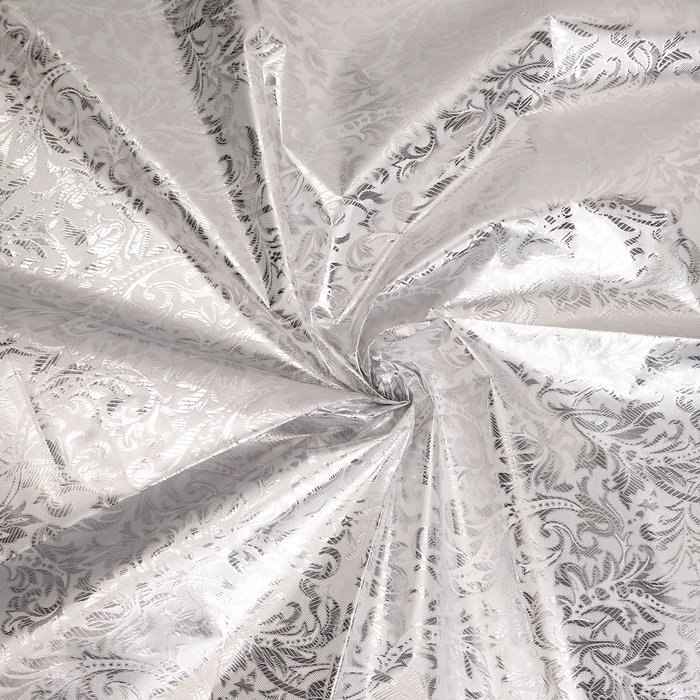 Лоскут Парча, белый с серебряными узорами, 100*150см