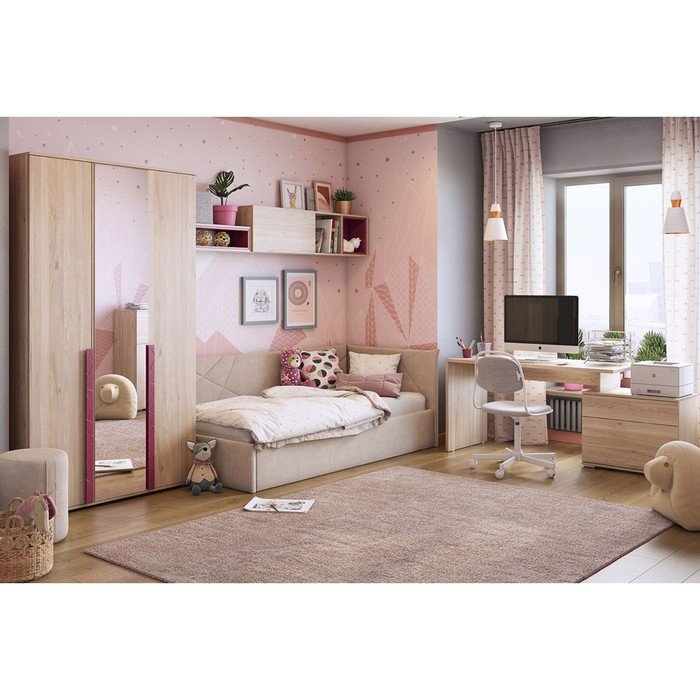 Комплект детской мебели «Лайк К121», ЛДСП, велюр, цвет дуб мария / фуксия / капучино