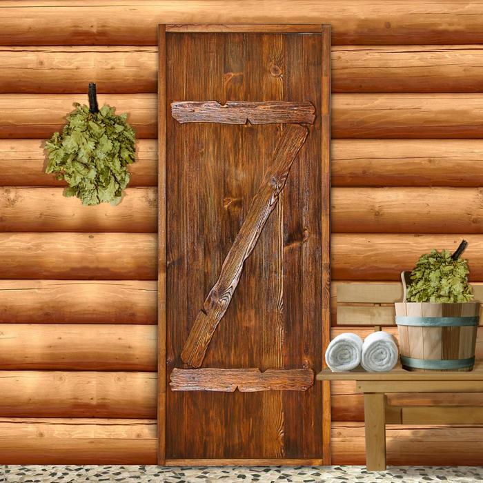 Дверь для бани "Классика" с накладками, 160х80см, брашированная, морёная, лакированная