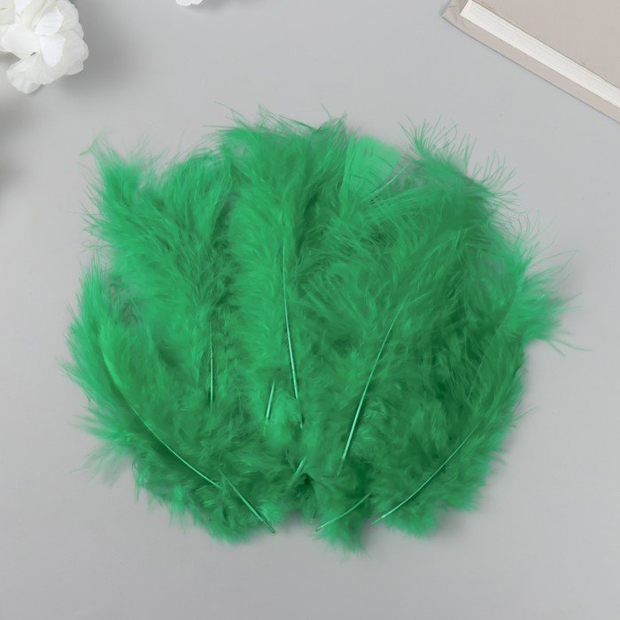 Перо декоративное гусиное пуховое "Зелёная трава" набор 40 шт h=10-15 см