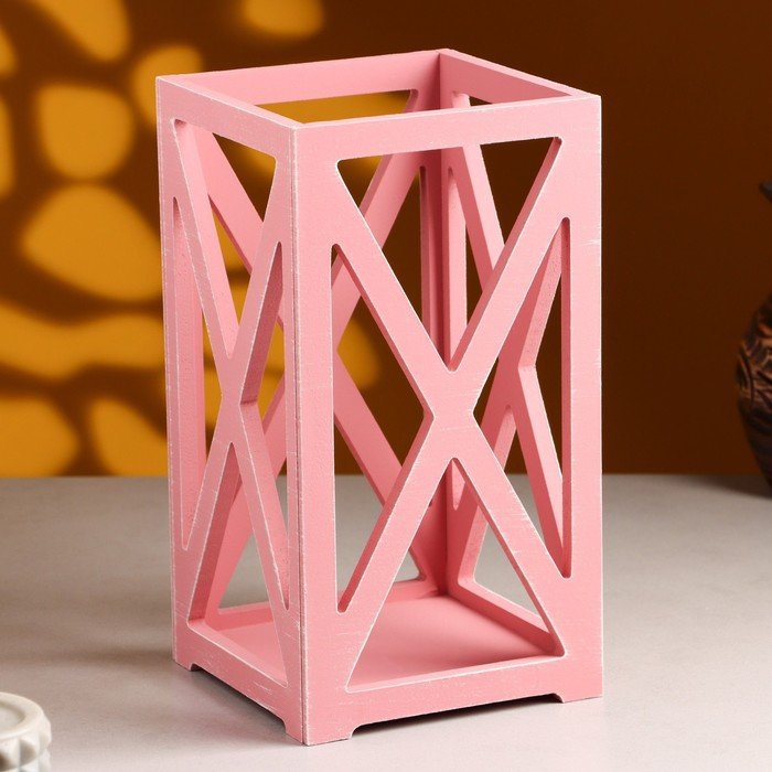 Кашпо деревянное 14×14×26 см "Фонарь Хай-тек Прованс", Розовый Коралл