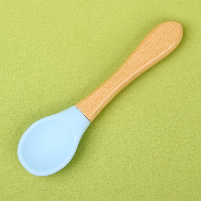 Ложка детская для кормления Крошка Я (силикон, бамбук), цвет голубой