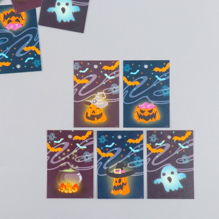 Бирка картон "Осень Хэллоуин" набор 10 шт (5 видов) 4х6 см