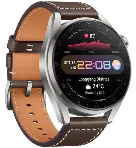 Смарт-часы Huawei Watch 3 Pro корпус серебристый, ремешок коричневый