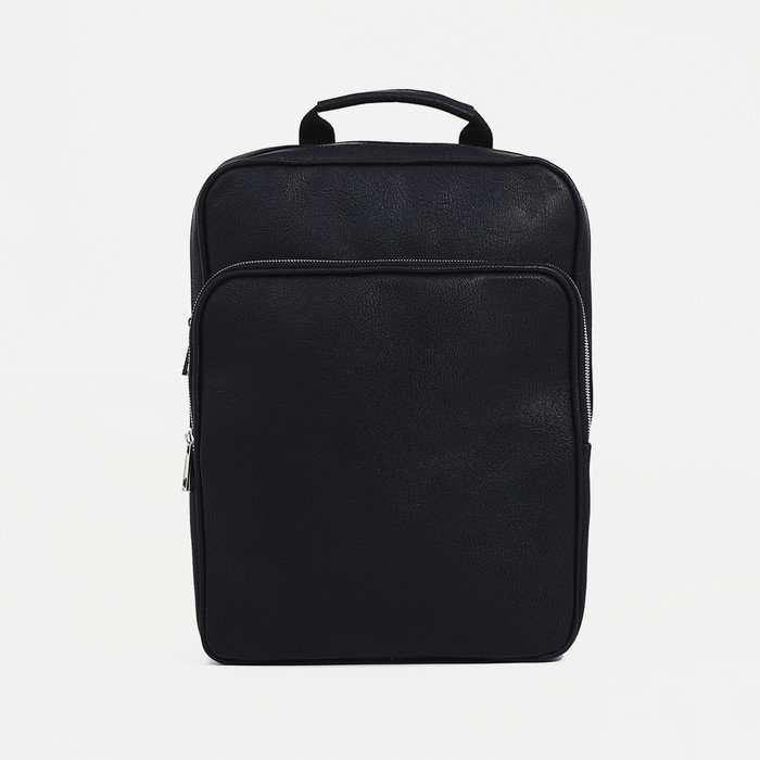 Рюкзак из искусственной кожи на молнии, наружный карман, цвет чёрный