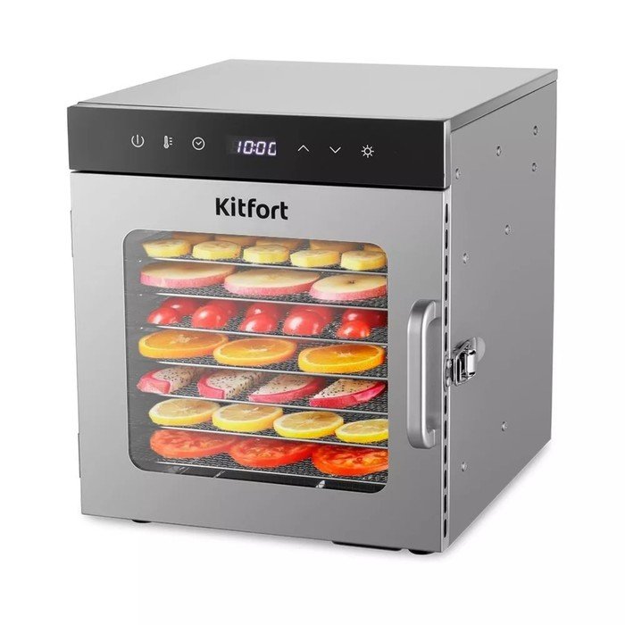 Сушилка для овощей и фруктов Kitfort КТ-1950, 500 Вт, 8 ярусов, серебристая